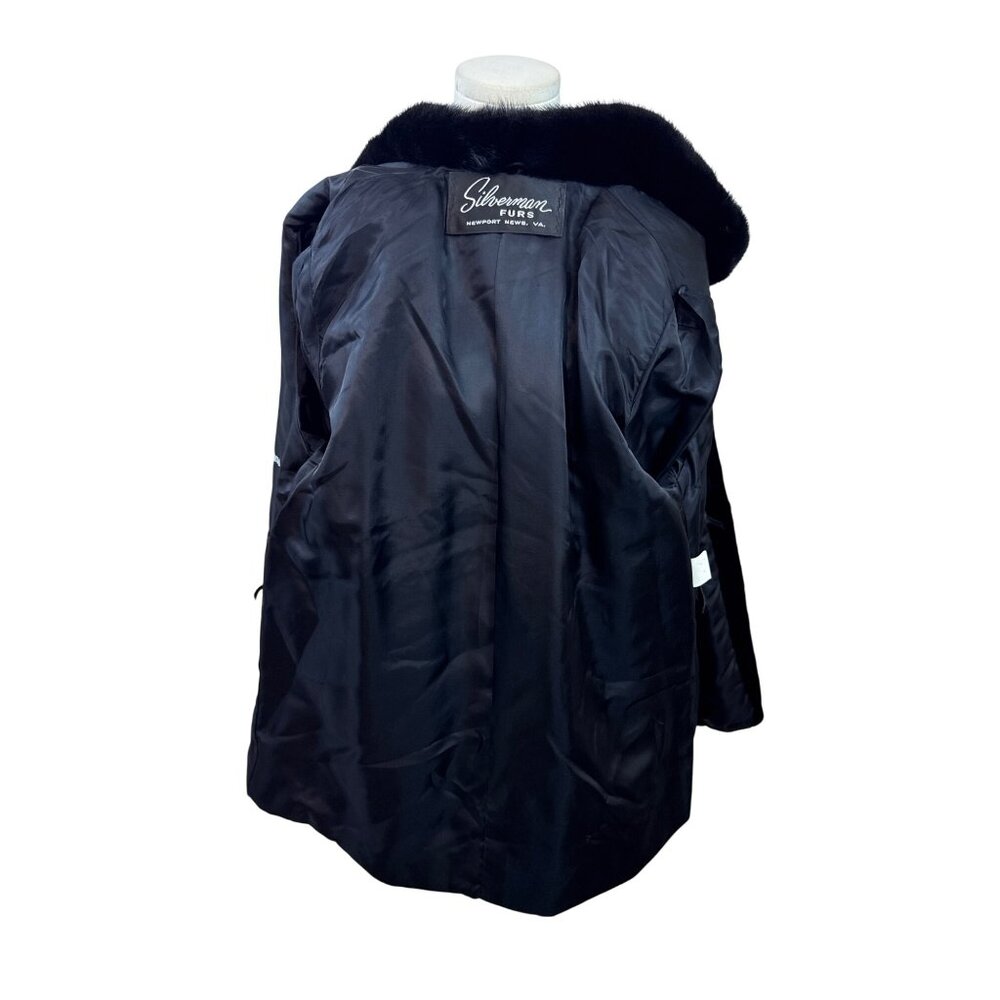 Vintage Silverman Black Sheared Black Mink Fur Coat With Mink Collar & Cuffs Siz - Picture 5 of 9